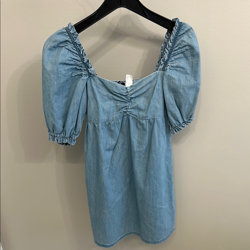 H&M Blue Denim Puff Sleeve Top szXS